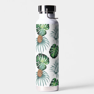 Pineapple Tropical Watercolor Jungle Palm Pattern Water Bottle
