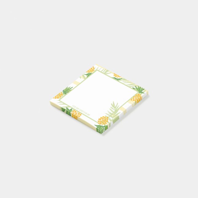 Pineapple Tropical Watercolor Yellow Stripe Post-it Notes (Angled)