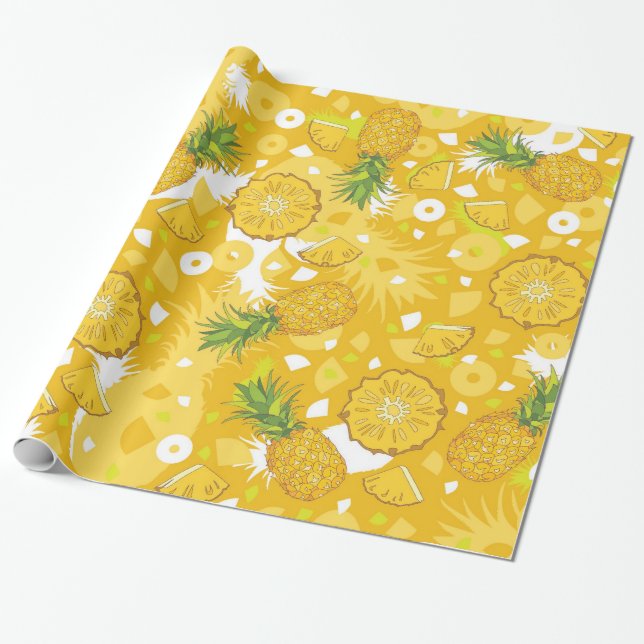 Pineapple - Tropical Yellow Wrapping Paper (Unrolled)