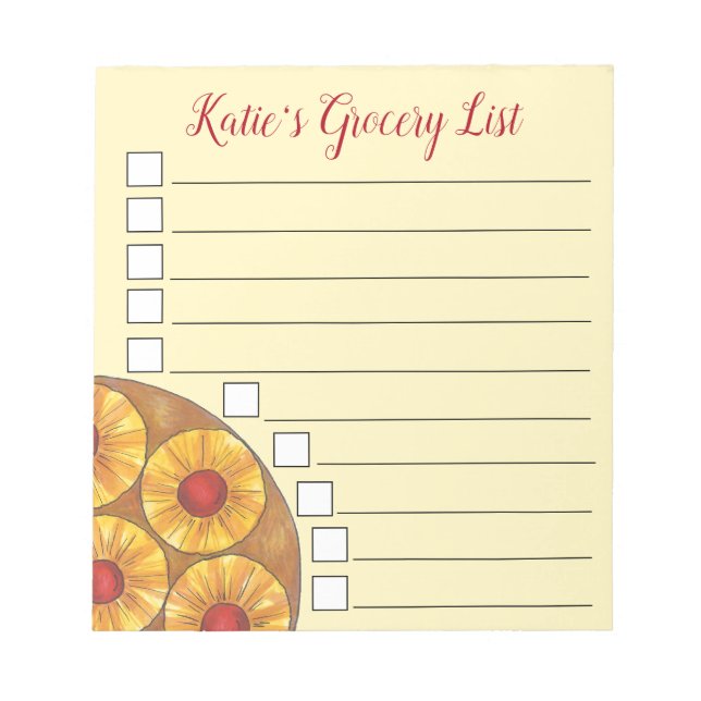 Pineapple Upside Down Cake Baker Grocery List Notepad (Front)