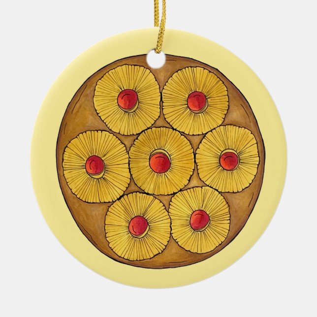 Pineapple Upside Down Cake Cherries Baking Dessert Ceramic Tree Decoration (Front)