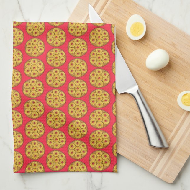 Pineapple Upside Down Cake Cherries Baking Dessert Tea Towel (Quarter Fold)