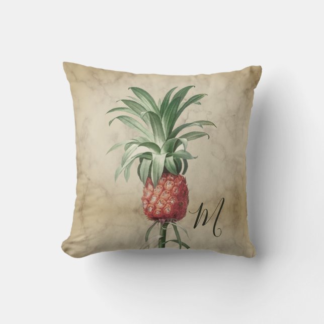 Pineapple Vintage Tropical Elegant Monogram Cushion (Front)