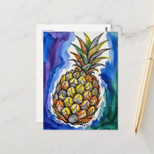 Pineapple Watercolor Doodle Postcard