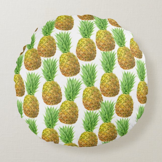 Pineapple watercolor pattern round cushion (Front)