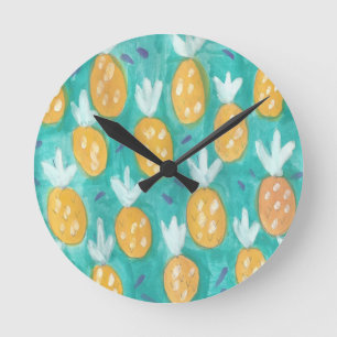 Pineapple Watercolor Print Round Clock