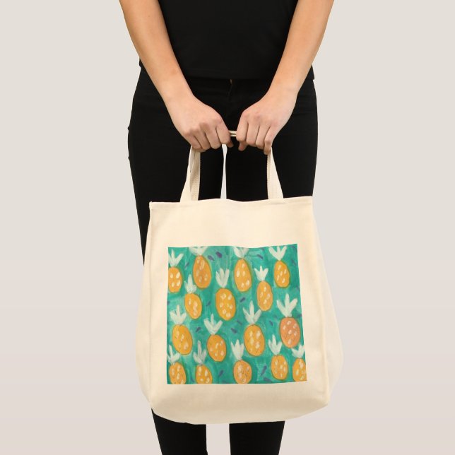 Pineapple Watercolor Print Tote Bag (Front (Product))