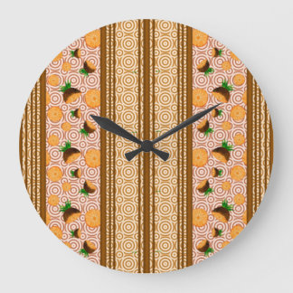 Pineapple Watercolor Stripes and Circles Large Clock