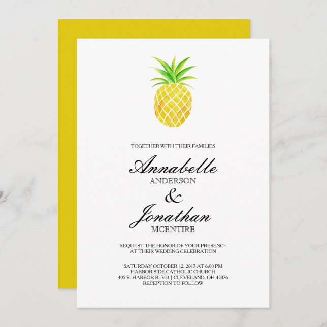 Pineapple Watercolor Tropical Wedding Invitation (Front/Back)
