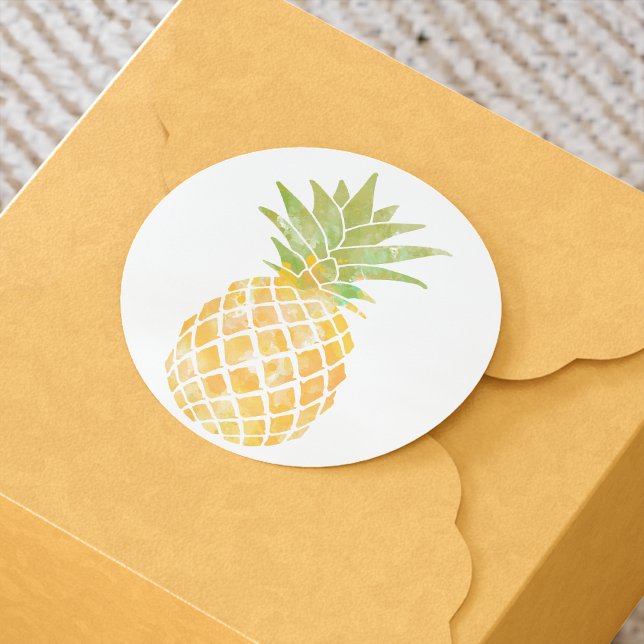 Pineapple Watercolor Yellow and Green Stencil Classic Round Sticker (Creator Uploaded)