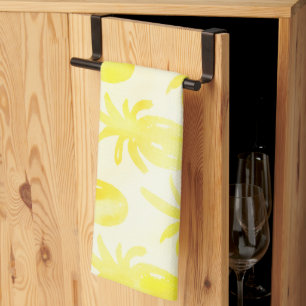 Pineapple watercolour yellow tea towel