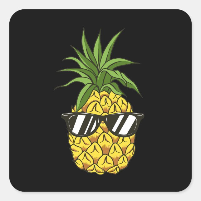 pineapple wearing headphones square sticker (Front)