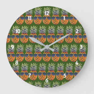 Pineapple Wearing Sunglasses Pattern Foodies, ZSSG Large Clock
