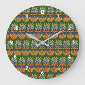 Pineapple Wearing Sunglasses Pattern Foodies, ZSSG Large Clock
