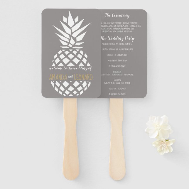 Pineapple wedding EDITABLE COLOR program fan (Front and Back)