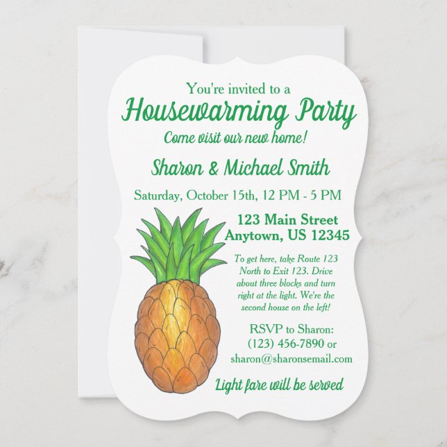 Pineapple Welcome Open House Housewarming Party Invitation (Back)
