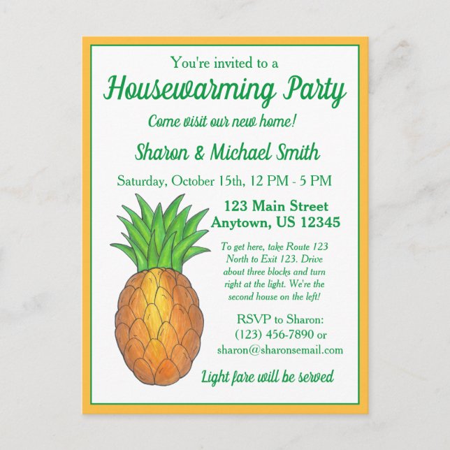 Pineapple Welcome Open House Housewarming Party  Invitation Postcard (Front)