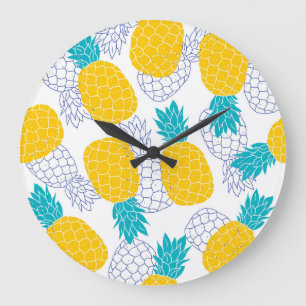 Pineapple white background, seamless pattern. large clock