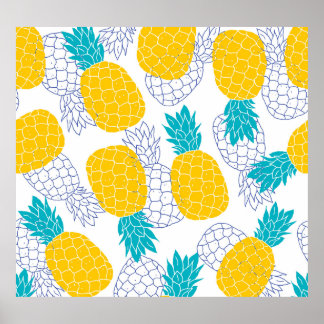 Pineapple white background, seamless pattern. poster