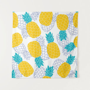 Pineapple white background, seamless pattern. tapestry