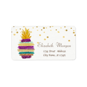 Pineapple,White,Faux Gold Foil Confetti Label