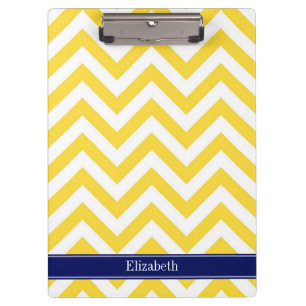 Pineapple White LG Chevron Navy Blue Name Monogram Clipboard