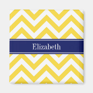Pineapple White LG Chevron Navy Blue Name Monogram Magnet
