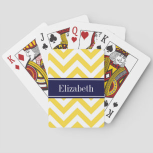 Pineapple White LG Chevron Navy Blue Name Monogram Playing Cards