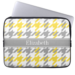Pineapple Wht Dk Grey Houndstooth Name Monogram Laptop Sleeve