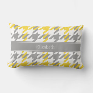 Pineapple Wht Dk Grey Houndstooth Name Monogram Lumbar Cushion