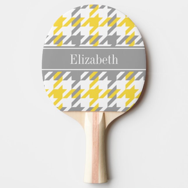 Pineapple Wht Dk Grey Houndstooth Name Monogram Ping Pong Paddle (Front)