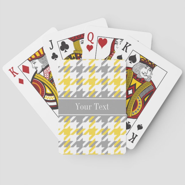 Pineapple Wht Dk Grey Houndstooth Name Monogram Playing Cards (Back)