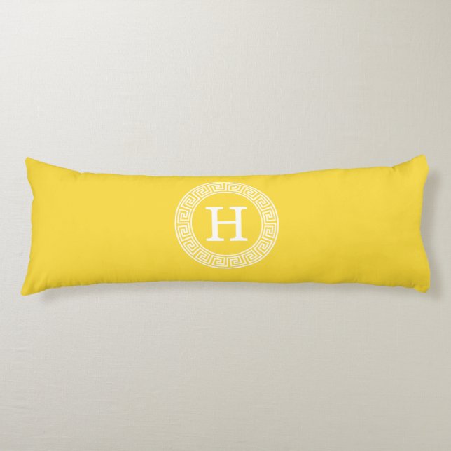 Pineapple Wht Greek Key Rnd Frame Initial Monogram Body Cushion (Front)