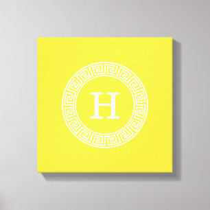 Pineapple Wht Greek Key Rnd Frame Initial Monogram Canvas Print