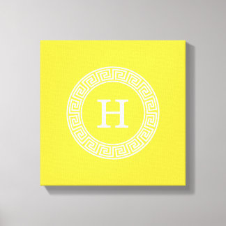 Pineapple Wht Greek Key Rnd Frame Initial Monogram Canvas Print
