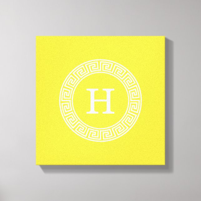 Pineapple Wht Greek Key Rnd Frame Initial Monogram Canvas Print (Front)