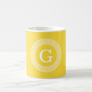 Pineapple Wht Greek Key Rnd Frame Initial Monogram Coffee Mug