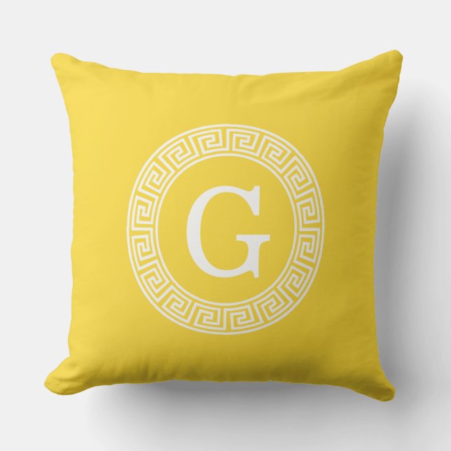 Pineapple Wht Greek Key Rnd Frame Initial Monogram Cushion (Front)