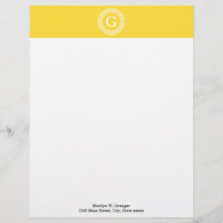 Pineapple Wht Greek Key Rnd Frame Initial Monogram Letterhead