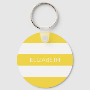 Pineapple Wht Horiz Preppy Stripe #3 Name Monogram Key Ring