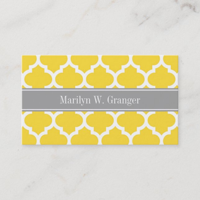 Pineapple Wht Moroccan #5 Dk Grey Name Monogram Business Card (Front)