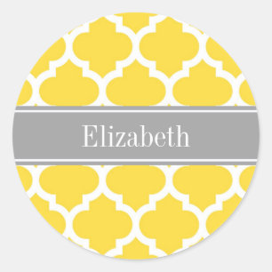 Pineapple Wht Moroccan #5 Dk Grey Name Monogram Classic Round Sticker