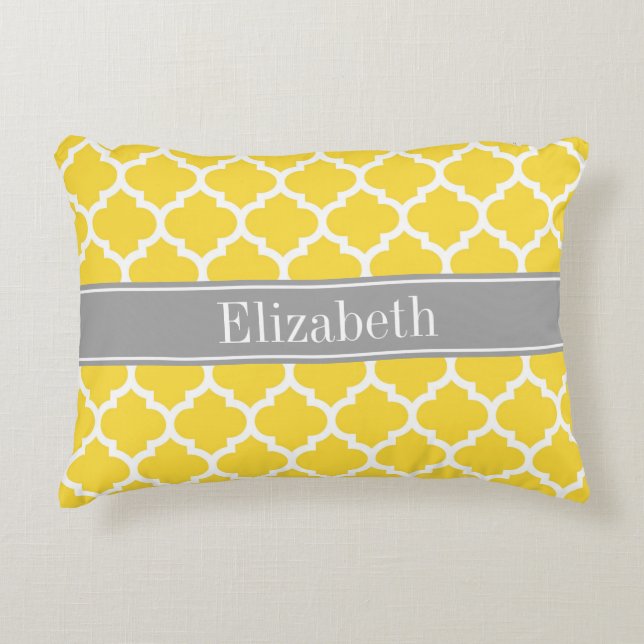 Pineapple Wht Moroccan #5 Dk Grey Name Monogram Decorative Cushion (Front)