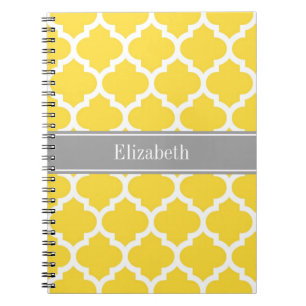 Pineapple Wht Moroccan #5 Dk Grey Name Monogram Spiral Notebook