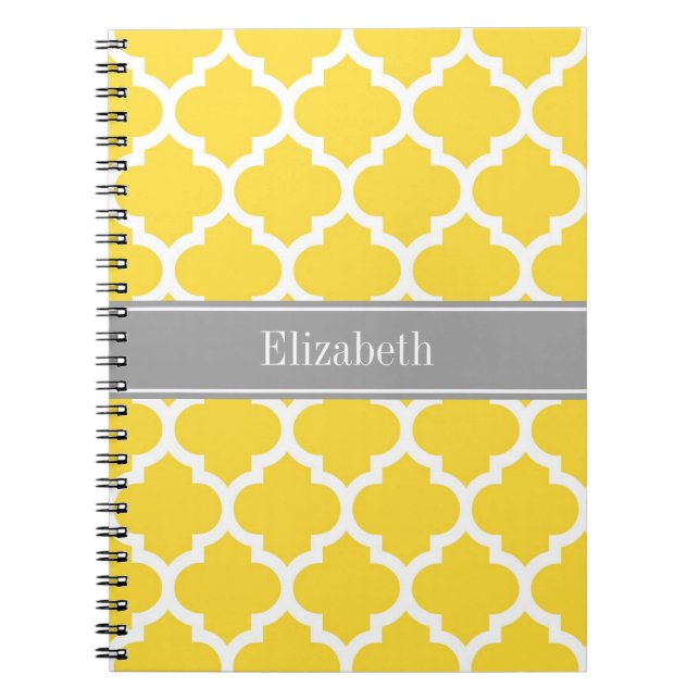 Pineapple Wht Moroccan #5 Dk Grey Name Monogram Spiral Notebook (Front)