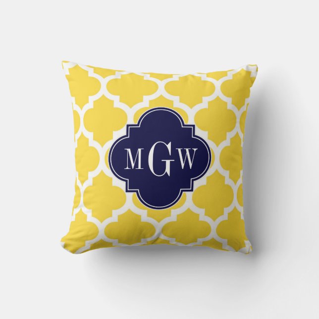 Pineapple Wht Moroccan #5 Navy 3 Initial Monogram Cushion (Front)