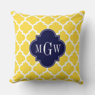 Pineapple Wht Moroccan #5 Navy 3 Initial Monogram Cushion