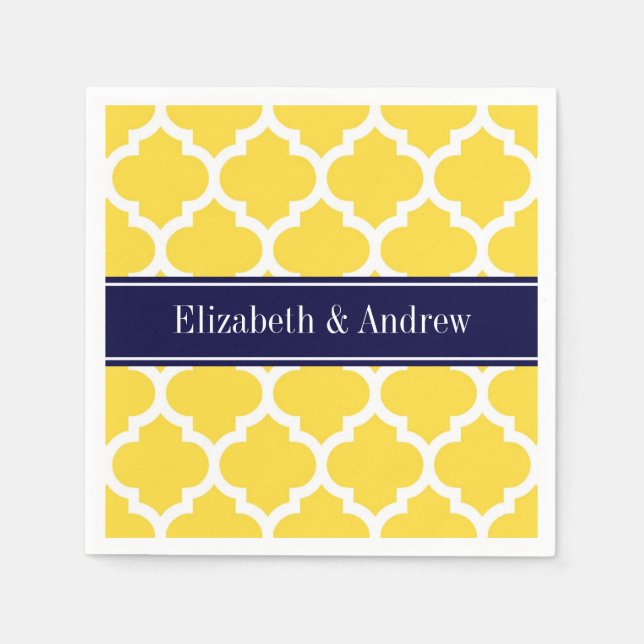 Pineapple Wht Moroccan #5 Navy Blue Name Monogram Napkin (Front)