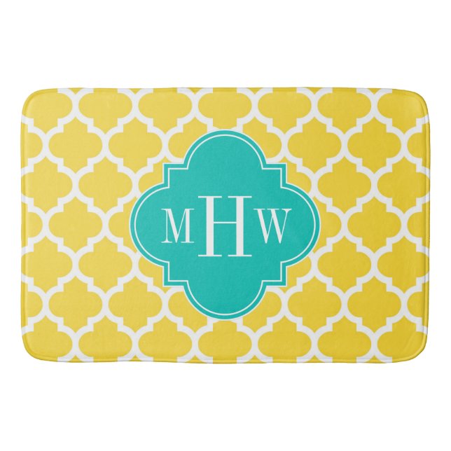 Pineapple Wht Moroccan #5 Teal 3 Initial Monogram Bath Mat (Front)