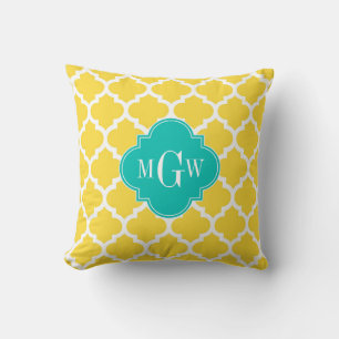 Pineapple Wht Moroccan #5 Teal 3 Initial Monogram Cushion